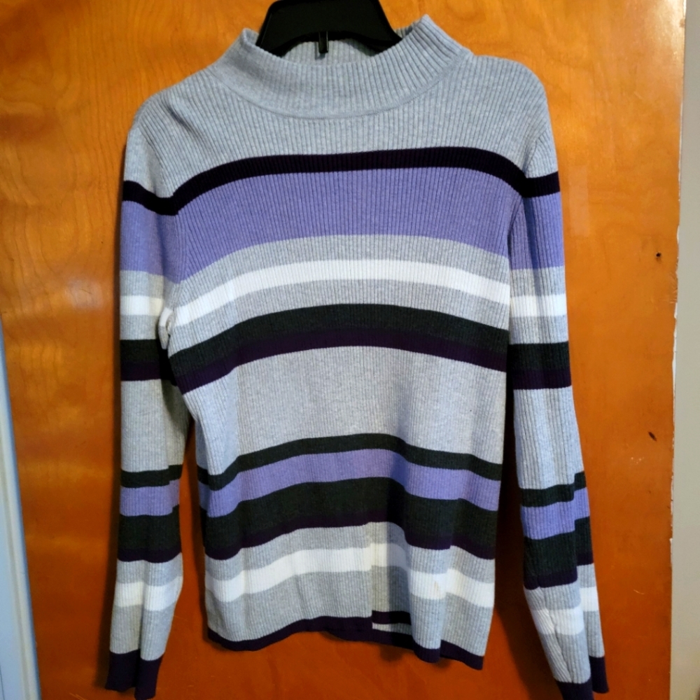 Purple and Grey Karen Scott Strip Sweater Medium